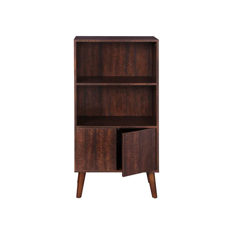 Retro Two-Tier Bookshelf With Barn-Style Sliding Doors 1