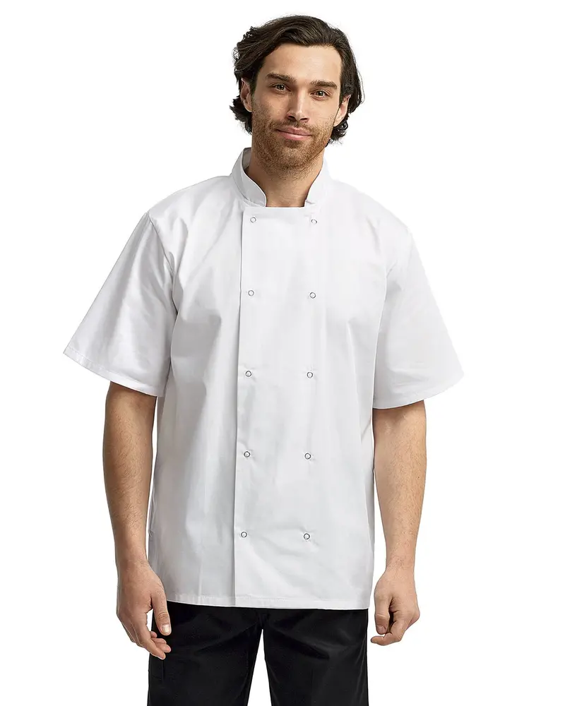Rp664 Studded-Front Short-Sleeve Chef Coat – Modern Culinary Uniform Top 1