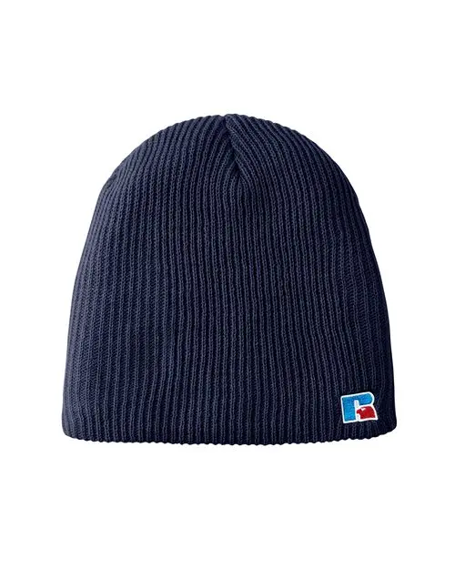 Russell Athletic Core Patch Beanie – Lightweight Rib-Knit Winter Hat (Ub89Uhb) 1