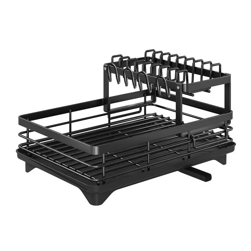 Rust-Resistant 2-Tier Dish Drying Rack With Drainboard And Dedicated Cup Holder 1