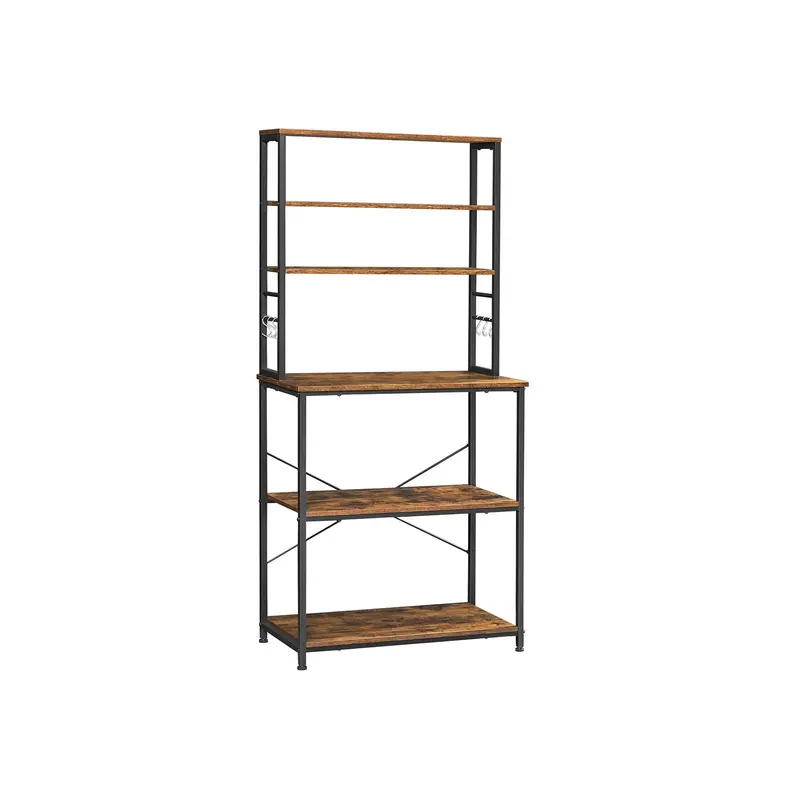 Rustic Brown And Black Baker’S Rack For Kitchen Or Pantry 1