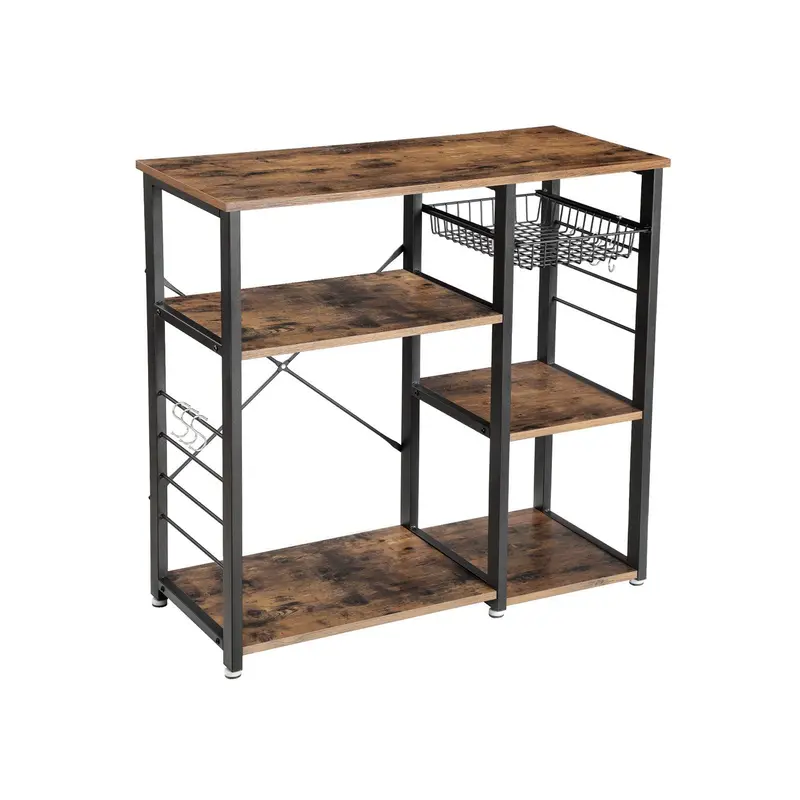 Rustic Kitchen Baker'S Rack With Wire Baskets And Coffee Bar 1