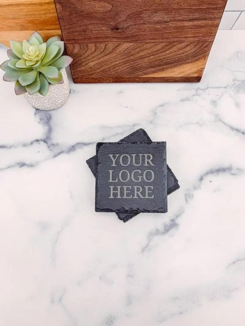 Set Of 4 Logo-Branded Slate Coasters – Custom Square Design (C003) 1