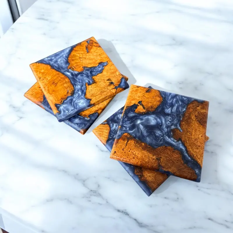 Silver-Blue Resin Cherry Burl Coasters 1