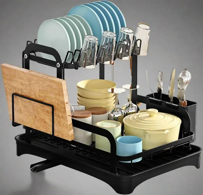 Space-Saving 2-Tier Multipurpose Dish Rack With Drainboard For Small Kitchens 1