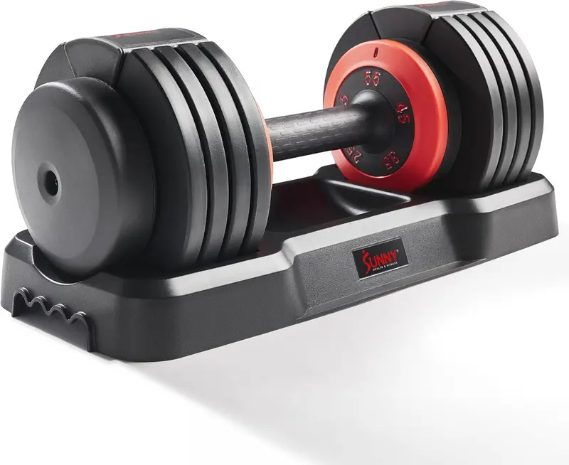 Sunny Health & Fitness Elite Adjustable Dumbbell Set – Space-Saving Home Gym Solution, Anti-Slip Steel Handle, Strength Training System 1
