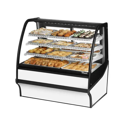 True Tdm-Dc-77-Ge-W 77-Inch White Curved-Glass 2-Door Dry (Non-Refrigerated) Bakery Display 1