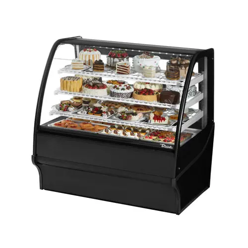 True Tdm-R-77-Ge-B 77-Inch Black Curved-Glass 2-Door Refrigerated Floor Bakery Display 1