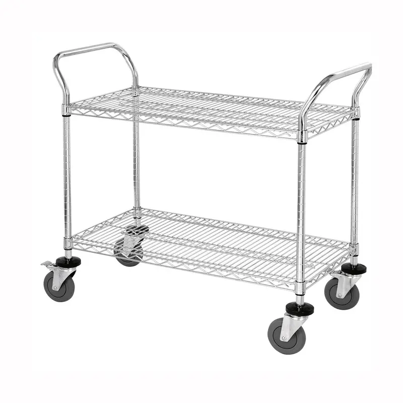 Two-Tier Heavy-Duty Chrome Utility Cart – Commercial Wire Shelf Serving Trolley 1