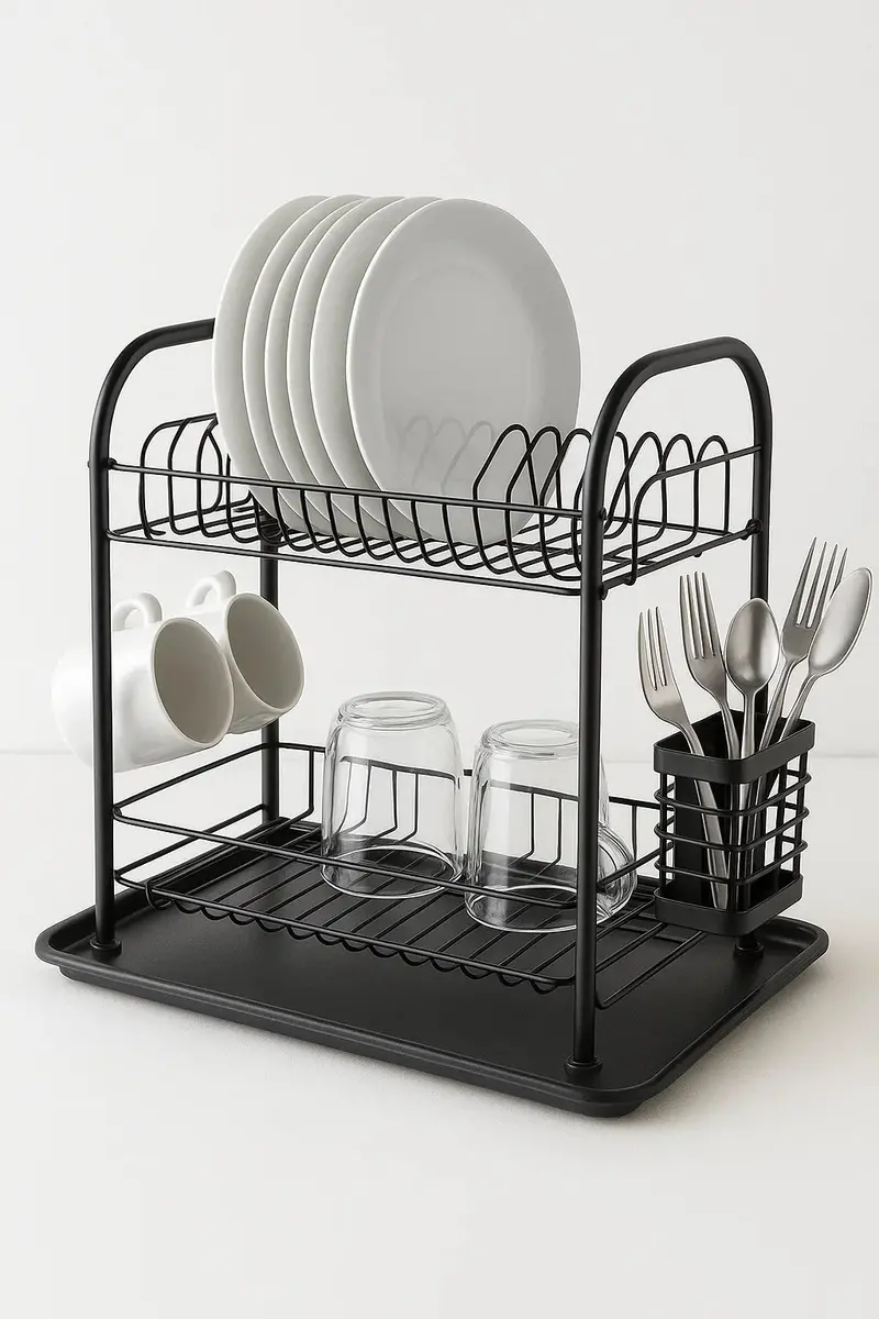Two-Tier Metal Dish Drying Rack With Integrated Drain Board – Space-Saving Kitchen Counter Organizer, 817Mdr 1