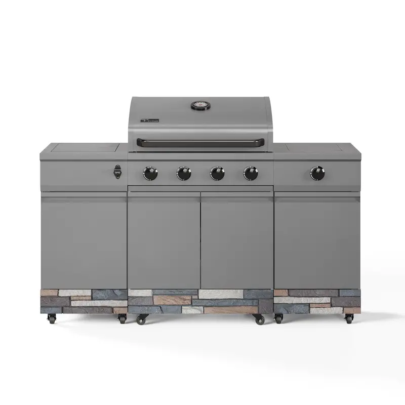 Tytus Fresno 4-Burner Grill Island — Gunmetal Frame With Ash Stone Accents, Side Burner & Ice Bucket 1