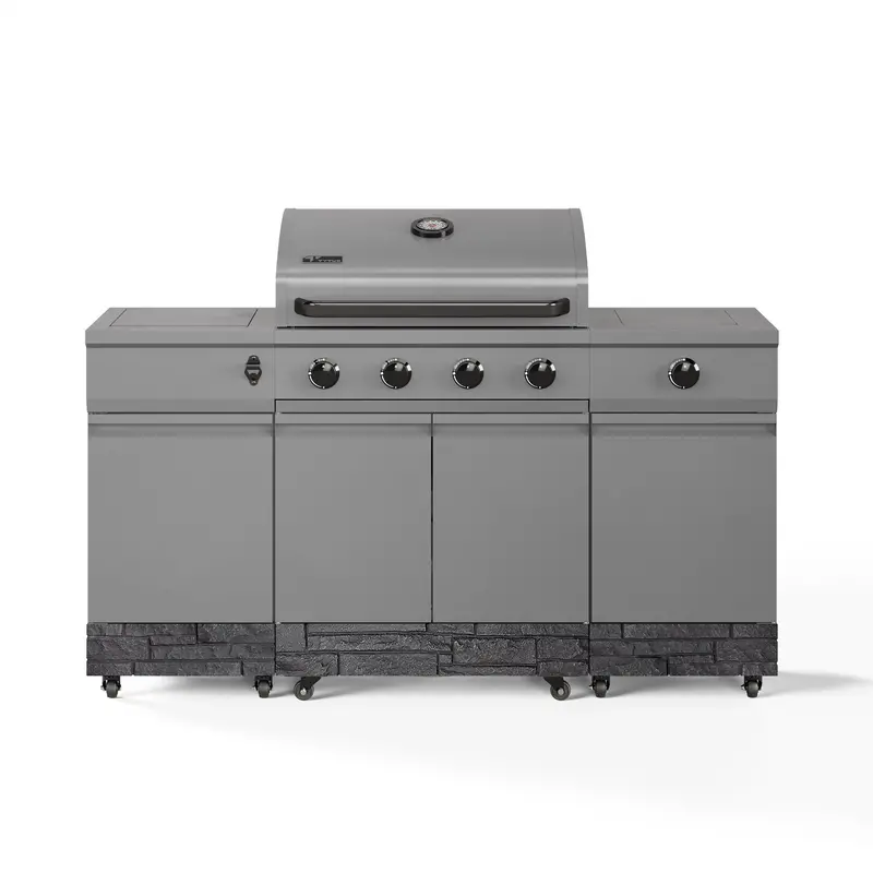 Tytus Fresno 4-Burner Grill Island — Gunmetal Frame With Graphite Stone Details, Side Burner & Ice Bucket 1