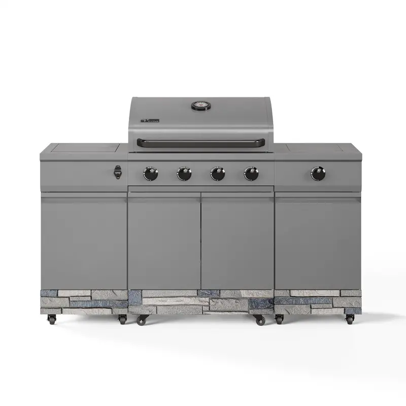 Tytus Fresno 4-Burner Grill Island — Gunmetal Frame With Shadow Stone Accents, Side Burner & Ice Bucket 1