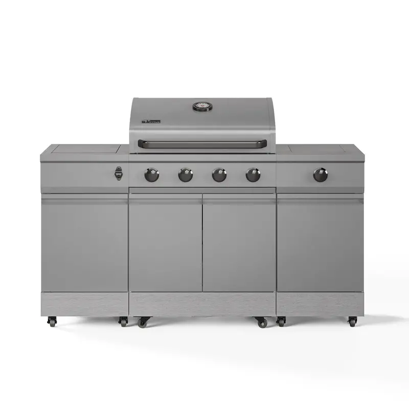 Tytus Fresno 4-Burner Outdoor Grill Island — Gunmetal Frame With Carbon Wood Accents, Side Burner & Ice Bucket 1