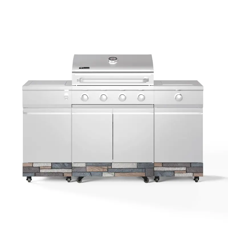 Tytus Fresno 4-Burner Stainless Steel Grill Island — Ash Stone Finish, Side Burner & Ice Bucket 1
