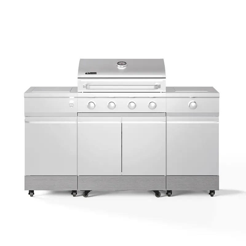 Tytus Fresno 4-Burner Stainless Steel Grill Island — Carbon Wood Finish, Side Burner & Ice Bucket 1
