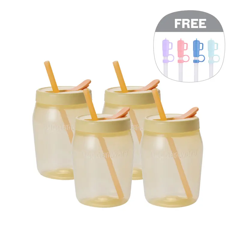 Universal Jar With Integrated Straw Lid – 4-Pack, 550Ml Each 1