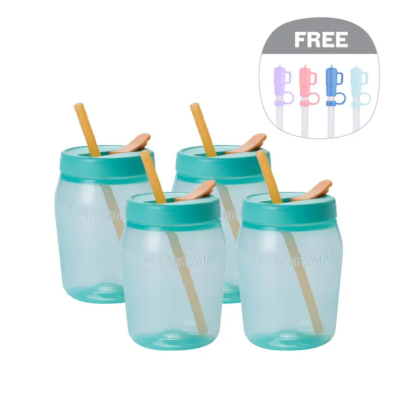 Universal Straw-Lid Jars, 4-Unit Set, 550Ml Per Jar 1