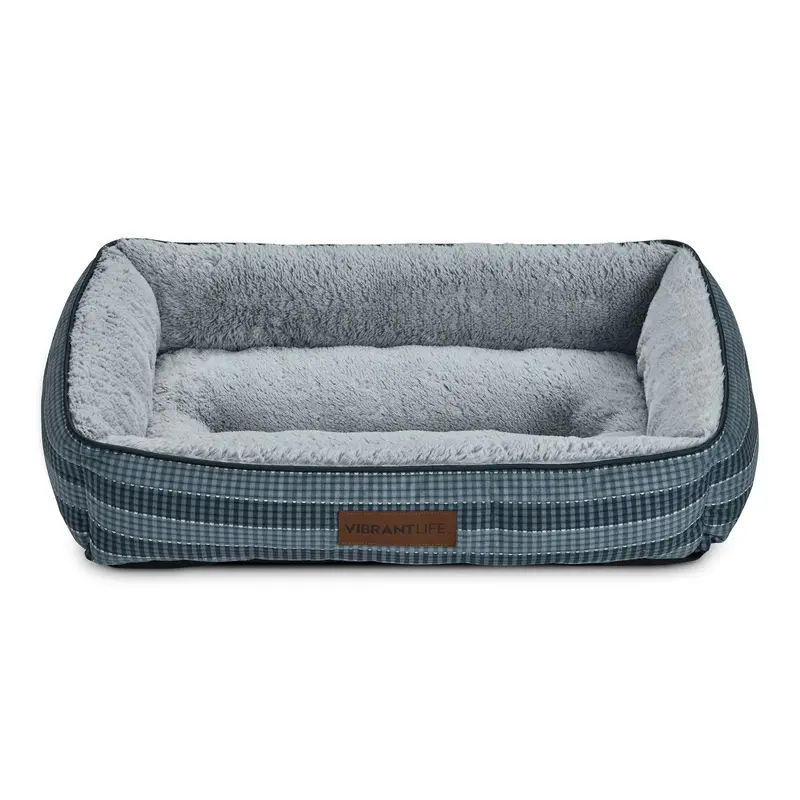 Vibrant Life Medium Dog Lounger Bed – Soft Blue Pet Bed Measuring 27" × 20" For Comfortable Rest 1