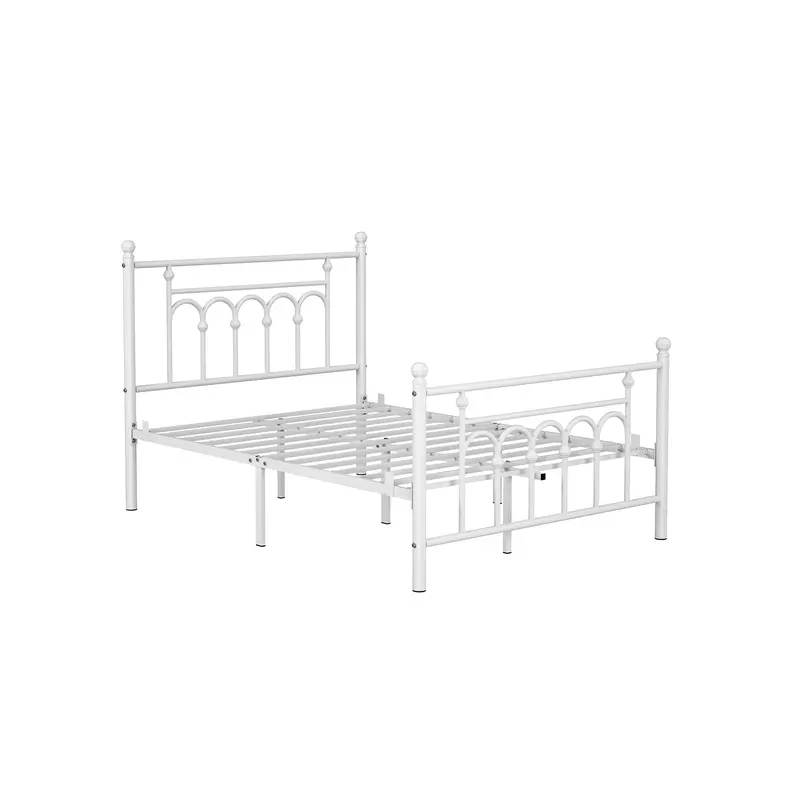 White Full-Size Platform Bed Frame In Durable Metal 1