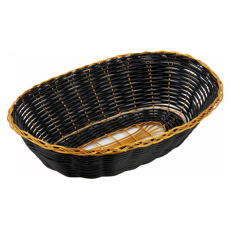 Winco Pwbk-9V Oval Black-And-Gold Poly-Woven Decorative Basket 1