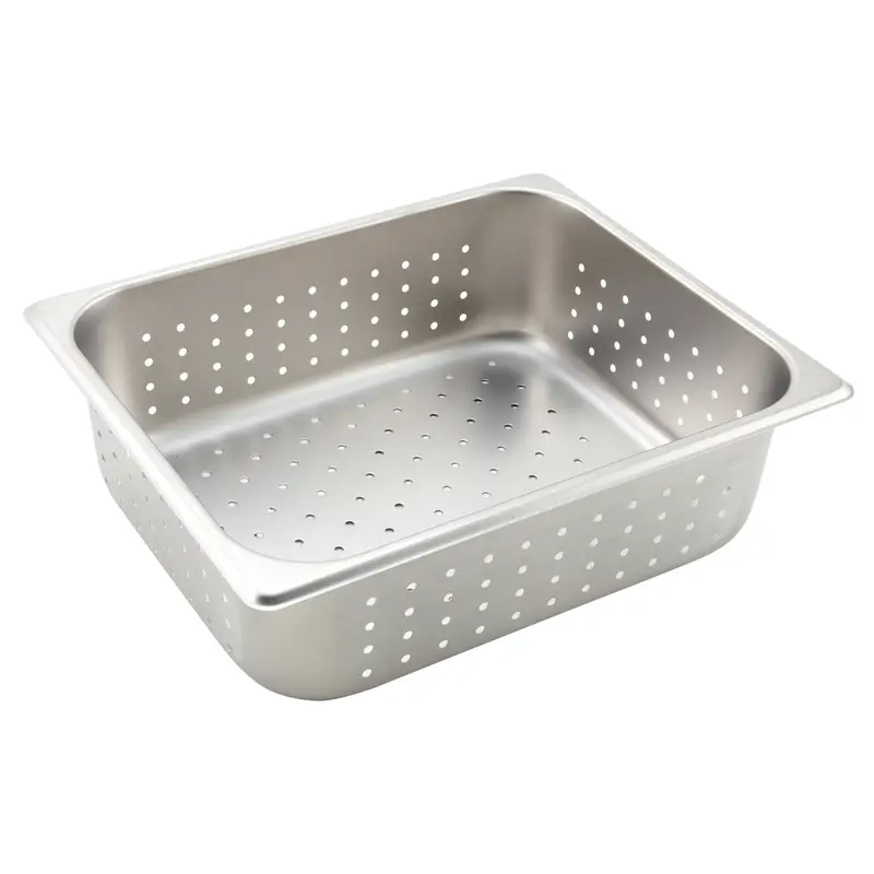 Winco Sphp4 Half-Size Perforated Steam Pan – 25-Gauge Stainless Steel, 4-Inch Depth With Ventilation Holes 1
