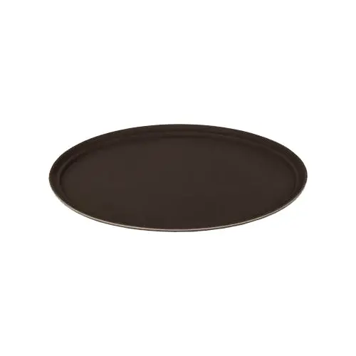 Winco Tfg-2622N 26" X 22" Oval Brown Non-Slip Serving Tray 1